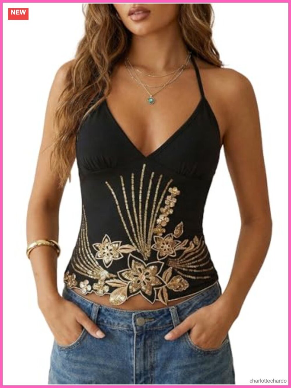 Gold Sequin Halter Top Sparkly Y2k Going Out Cami